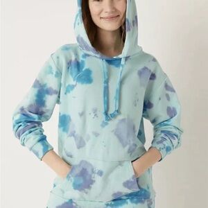 Victoria's Secret PINK Fleece Pullover Campus Hoodie Blue Periwinkle Tie Dye XXL